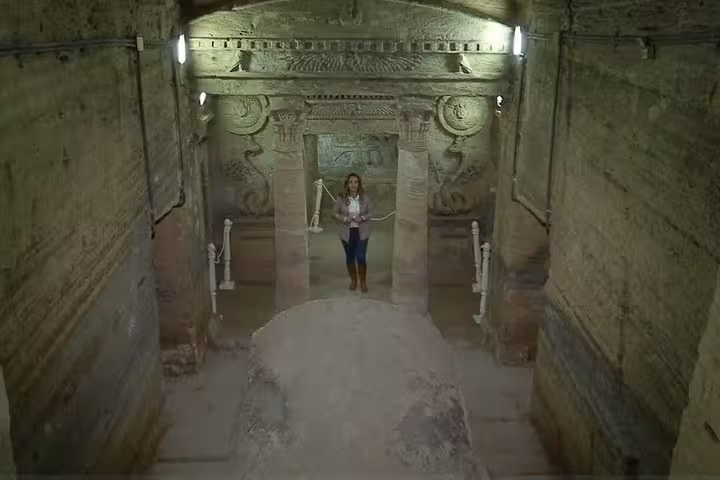 Guided visit inside Kom El Shoqafa Catacombs in Alexandria on a private day tour from Cairo with tickets