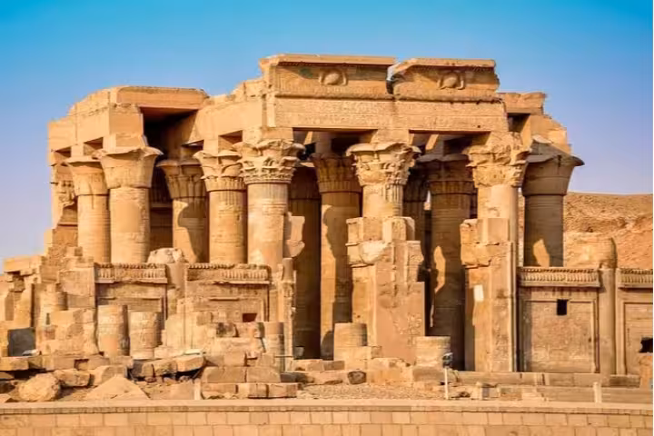 Kom Ombo Temple columns in Aswan, ancient Nile-side landmark on 3-day private Luxor Aswan Edfu tour
