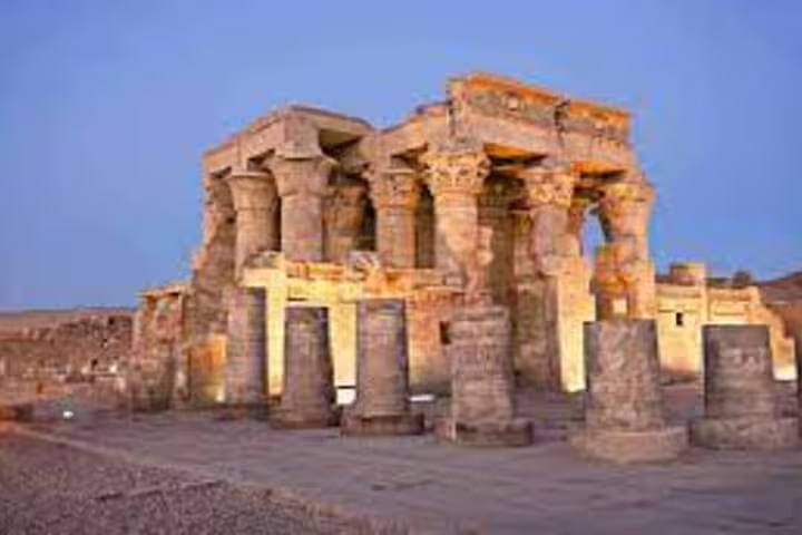 Kom Ombo Temple columns at dusk on Overnight Luxor from Aswan tour with Edfu and Nile cruise stop