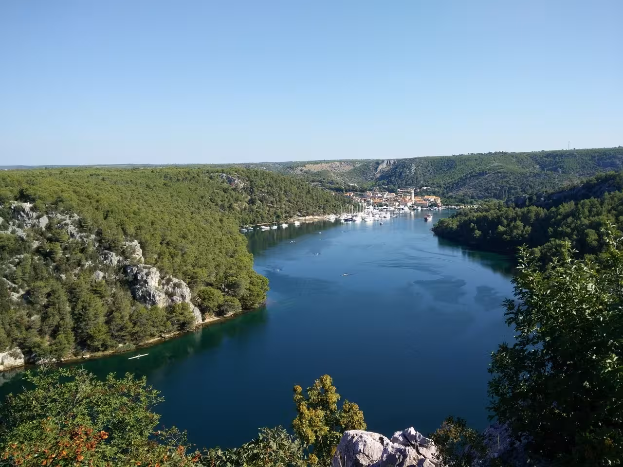 Scenic overlook of Skradin and Krka River canyon, a highlight on the Krka Waterfalls and Skradin tour from Zadar