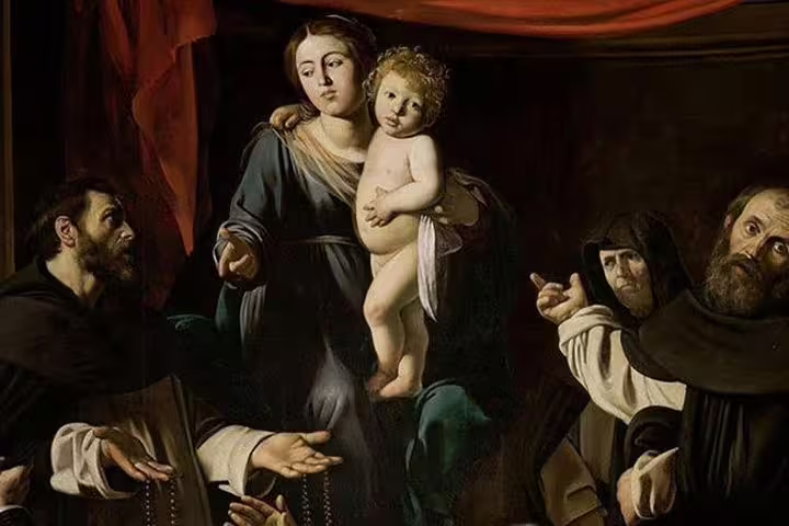 Classical painting of a woman and child with figures, featured in the Art History Museum's women in art tour.