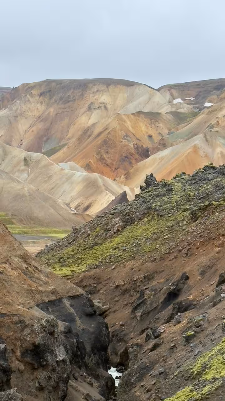 Colorful rhyolite mountains and lava fields at Landmannalaugar highlands Iceland