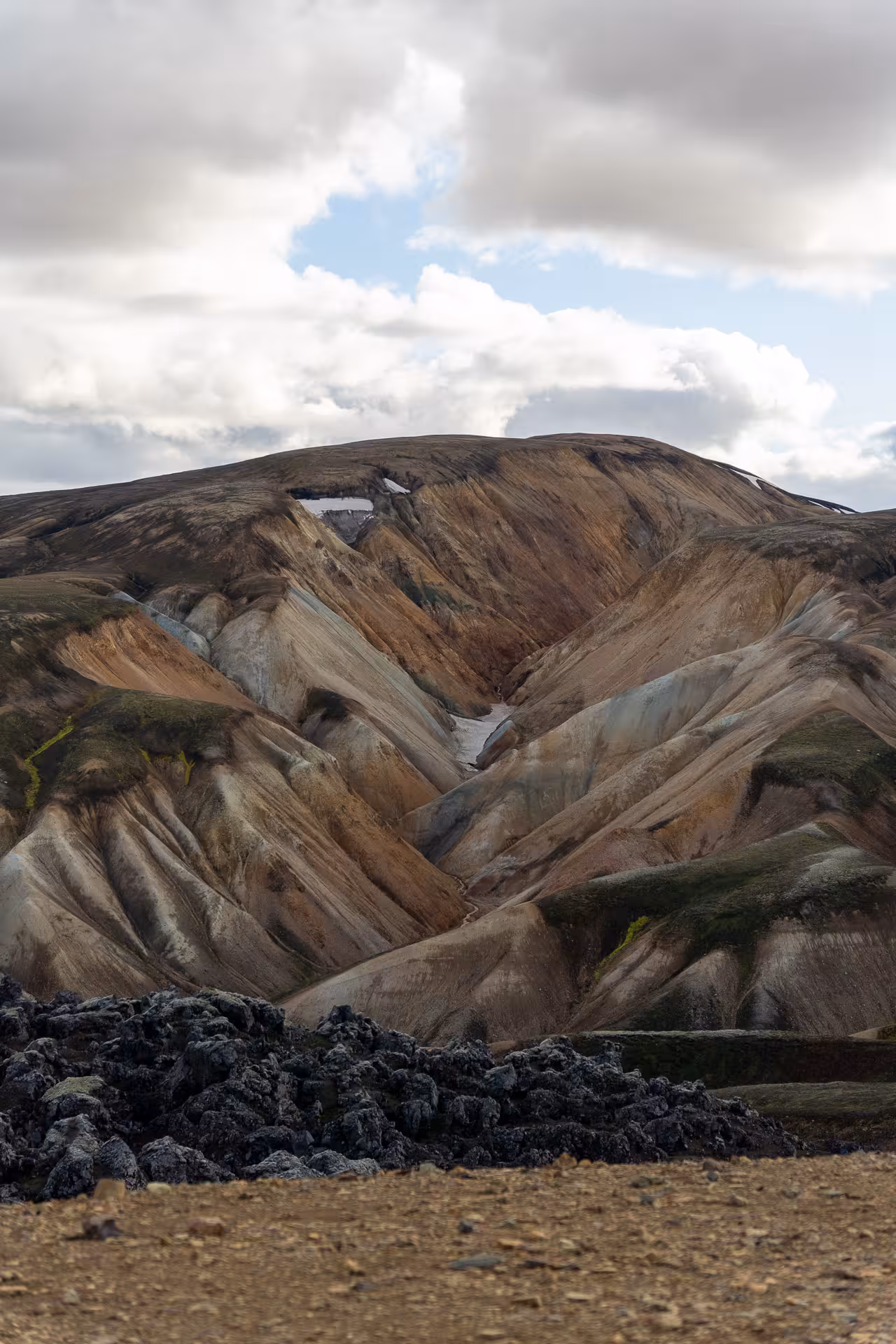 Rhyolite mountains and lava fields in Landmannalaugar, Iceland Highlands, on a 4x4 super jeep tour
