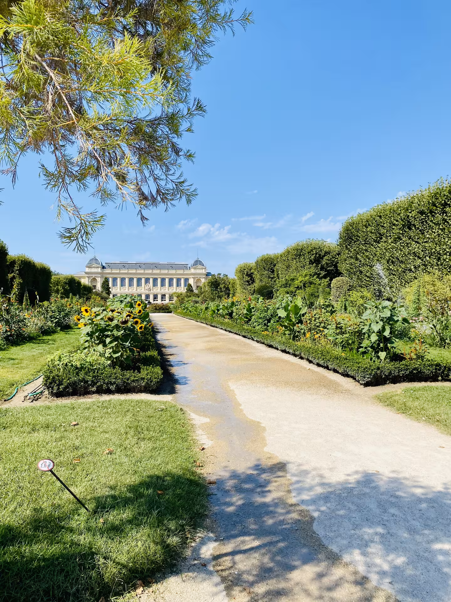 Stroll through the picturesque gardens leading to a historic building in Paris' Latin Quarter, perfect for a serene escape.