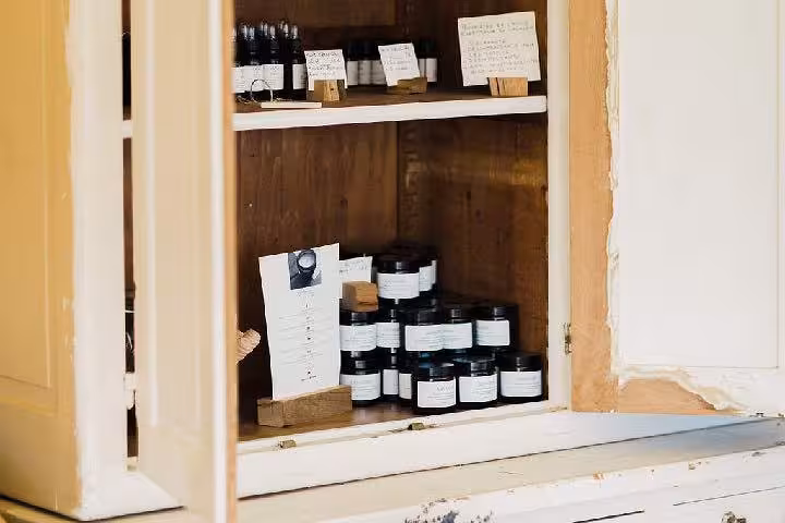 Lavender farm shop window with artisan jars and local products, ideal add-on to a private chef dinner tour