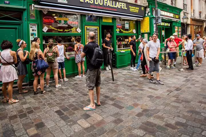 Tourists queuing outside L'As du Fallafel restaurant in Le Marais district, Paris