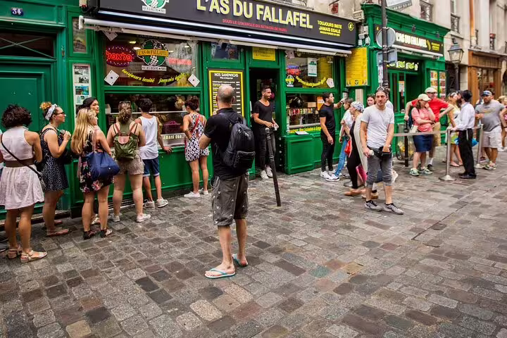 Crowds queuing outside L'As du Fallafel restaurant in Le Marais, Paris