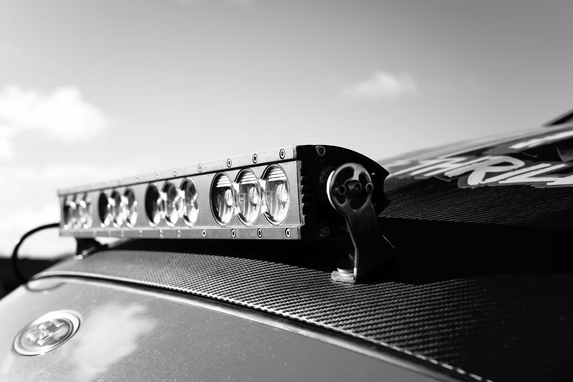 LED light bar on rally car roof, built for Iceland Glacier Lagoon private rally car adventure in all weather