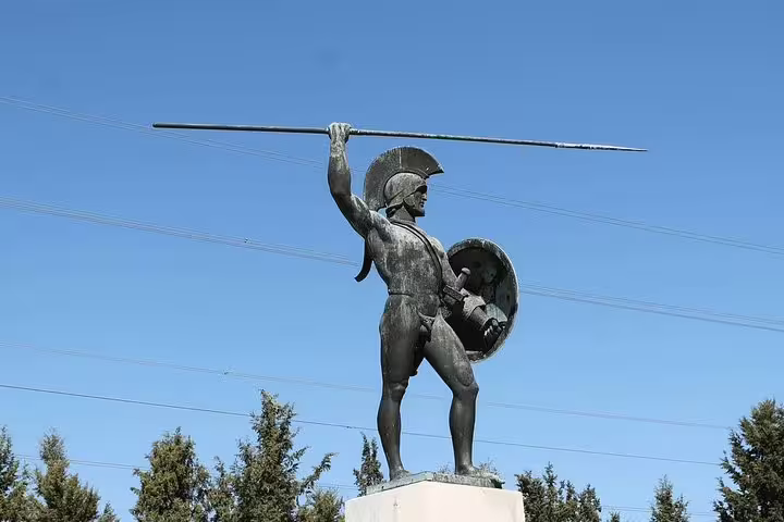 Leonidas monument at Thermopylae, key stop on a private full-day tour from Athens to Delphi