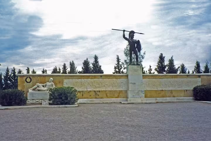 Leonidas Monument at Thermopylae battlefield memorial, key highlight on Delphi and Thermopylae full day tour