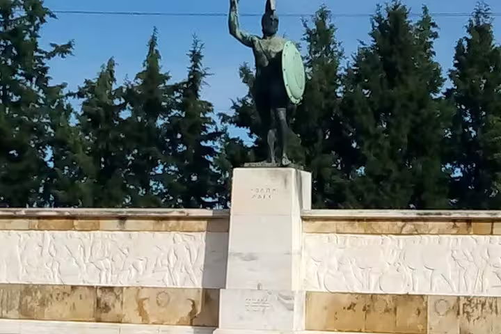 Leonidas statue at Thermopylae on 2-day private Greece tour to Delphi, Mycenae, Nafplion and Olympia