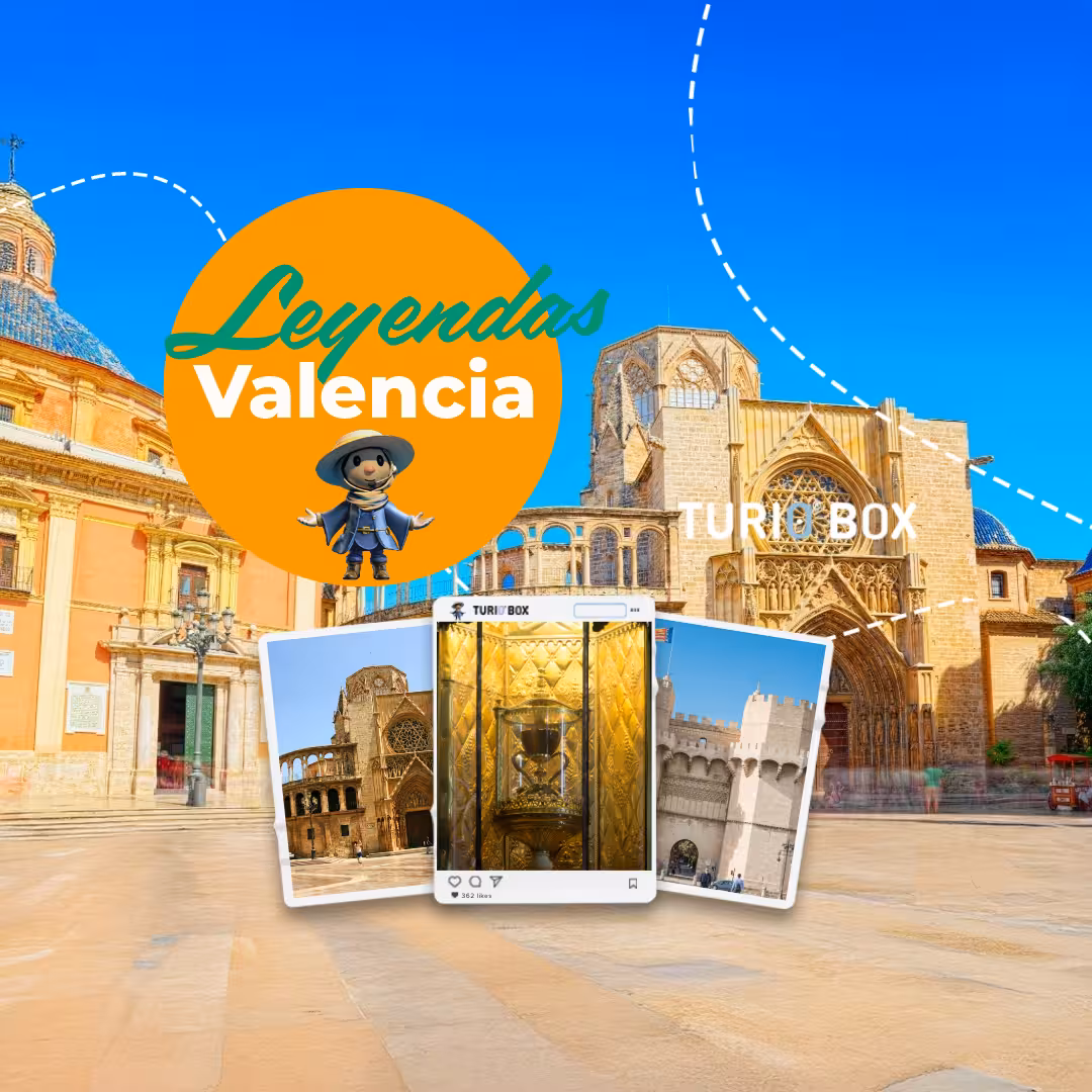 Leyendas Locales Valencia tour promo featuring the Cathedral, Santo Grial relic and historic city landmarks