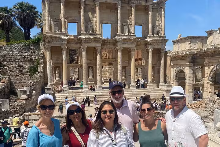 Tour group at the Library of Celsus in Ephesus, highlight of 8-day Cappadocia Pamukkale Antalya tour