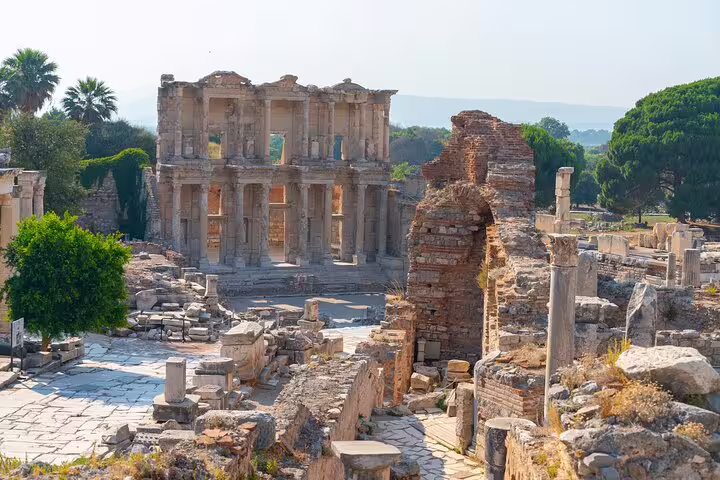 Visit the majestic Library of Celsus in Ephesus on a guided small group tour from Izmir, featuring stunning Roman architecture.
