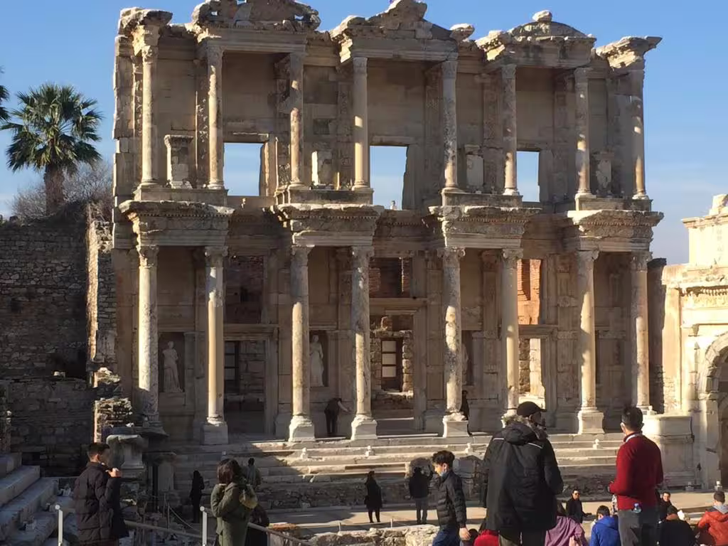 Library of Celsus facade in Ephesus on private guided tour with no hidden fees, Kuşadası shore excursion
