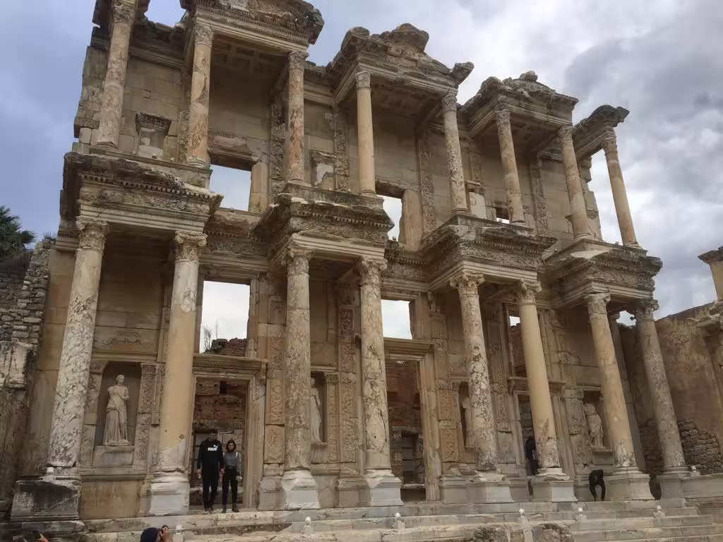 Library of Celsus facade in ancient Ephesus on a private all-inclusive Ephesus and St John Basilica tour with lunch