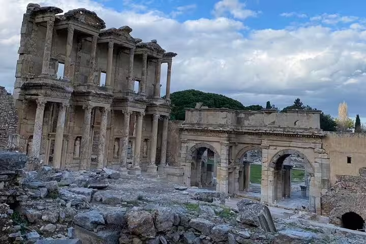 Library of Celsus ruins in Ephesus on a private less walking tour from Kusadasi, Turkey