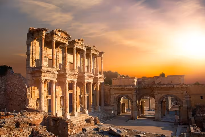 Library of Celsus at sunset on a private Ephesus tour from Kusadasi/Ephesus Port, Turkey highlights