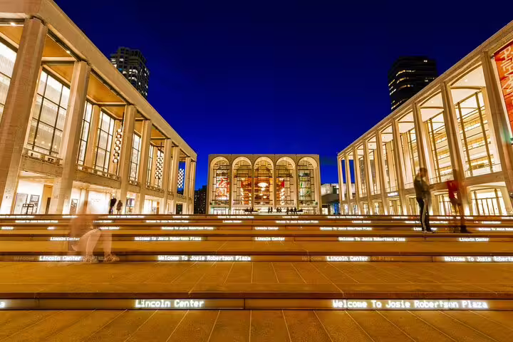 Lincoln Center Josie Robertson Plaza illuminated at night, New York City