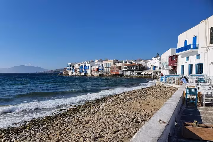 Little Venice Mykonos waterfront with whitewashed houses and sea views on a private highlights tour