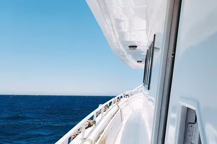 View along the liveaboard deck on the Red Sea en route to Satayh Dolphin Reef snorkeling tour in Marsa Alam