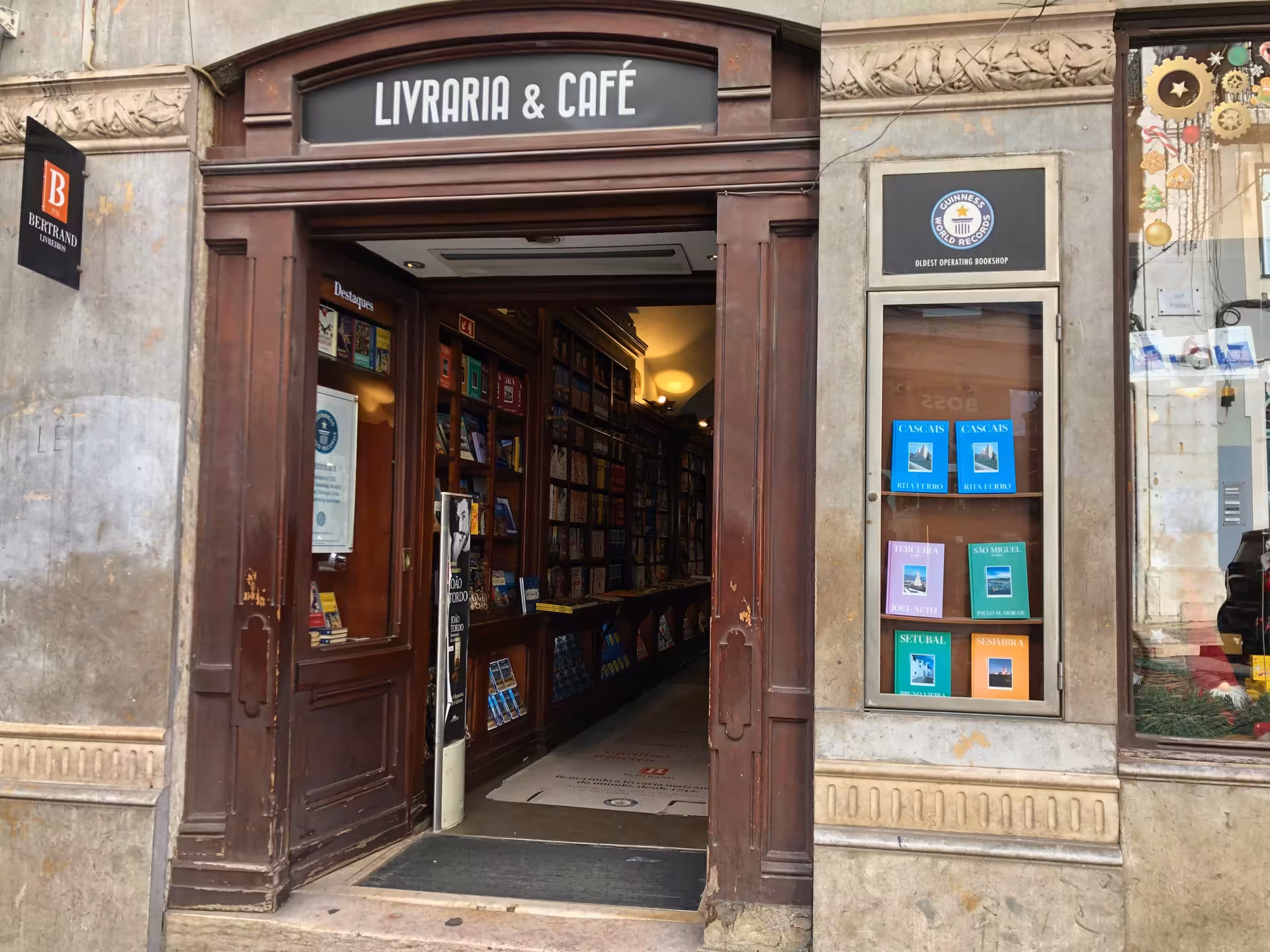 Entrance of Livraria Bertrand Chiado, Lisbon’s historic bookstore, featured on the Old Shops & Traditions tour