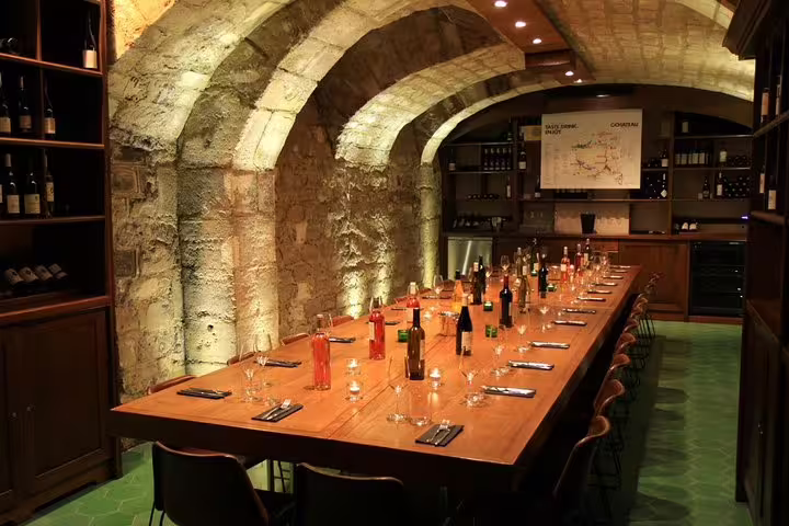 Loire Valley wine cellar lunch setup with tasting table, perfect stop on Loire castles tour with vineyard visit