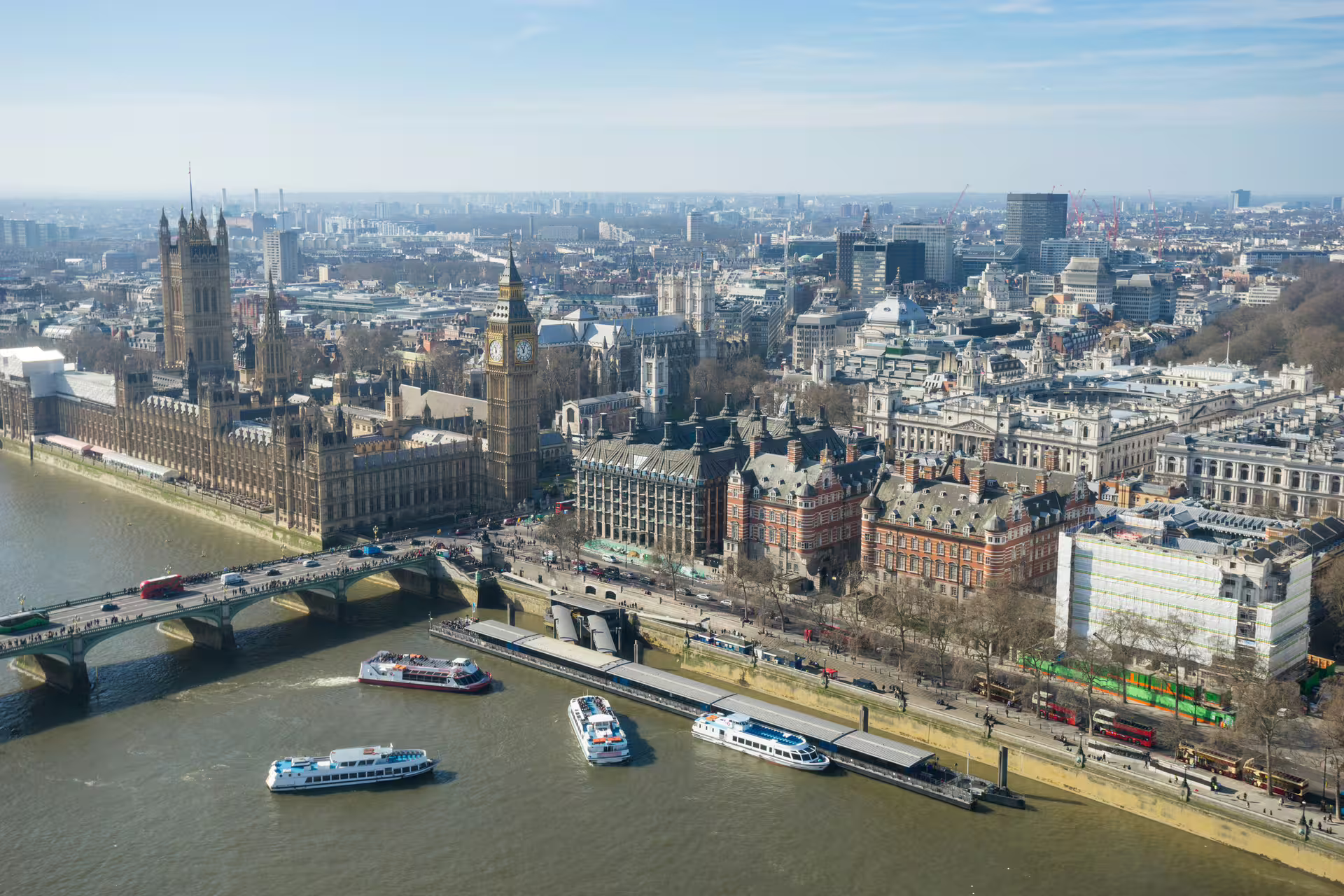 Aerial view of Big Ben and Houses of Parliament on the Thames, ideal for London walking tour audioguide