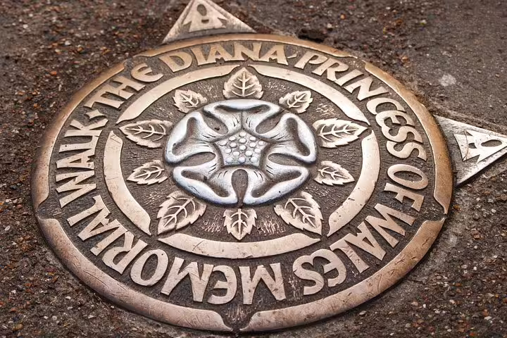 Diana Princess of Wales Memorial Walk plaque featured on London Highlights Private Bike Tour with Lunch, showcasing iconic landmarks.
