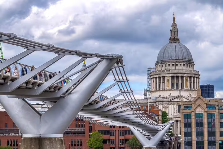 View of London's Millennium Bridge leading to St. Paul's Cathedral, ideal for a private city tour exploring iconic landmarks.