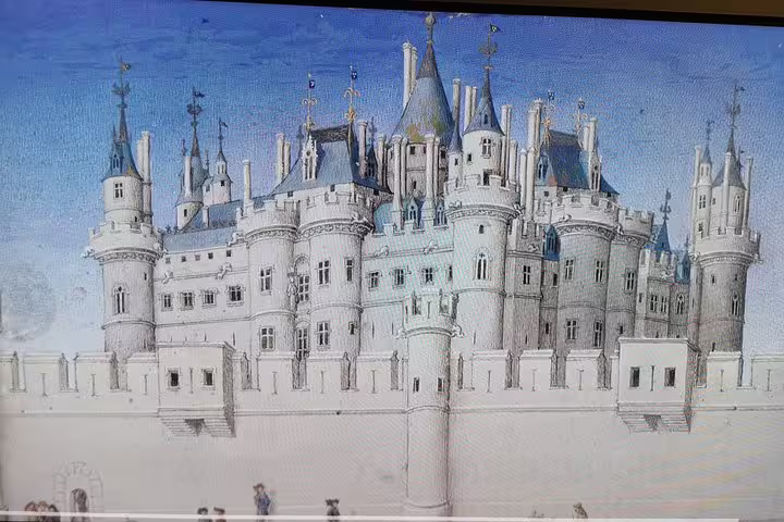 Louvre Museum exhibit drawing of a French Renaissance castle, seen on a guided skip-the-line tour