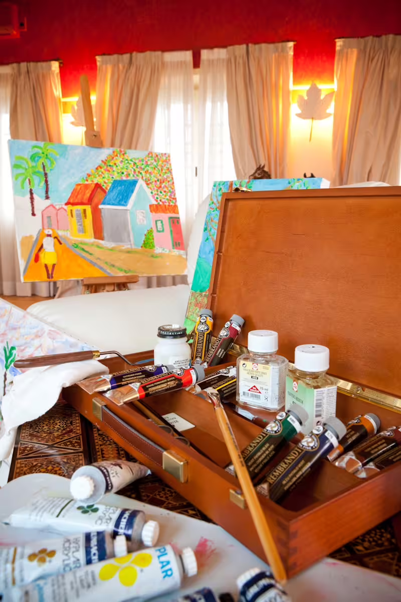 Artist studio display at Luciano Pavarotti House Museum in Modena, included with entrance ticket