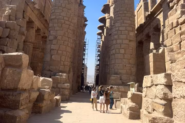 Explore Luxor East Bank on a private guided day tour through Karnak Temple’s grand hypostyle columns