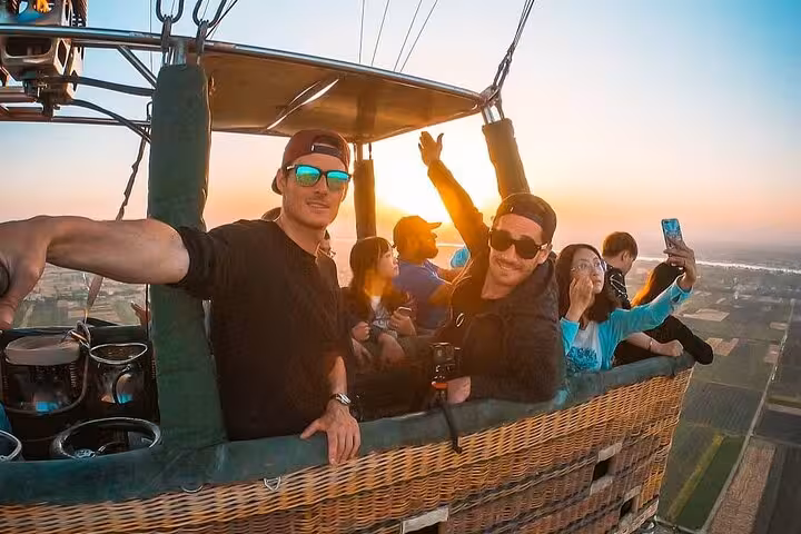Sunrise hot air balloon ride above Luxor on VIP private one day tour with Karnak Temple and Valley of the Kings