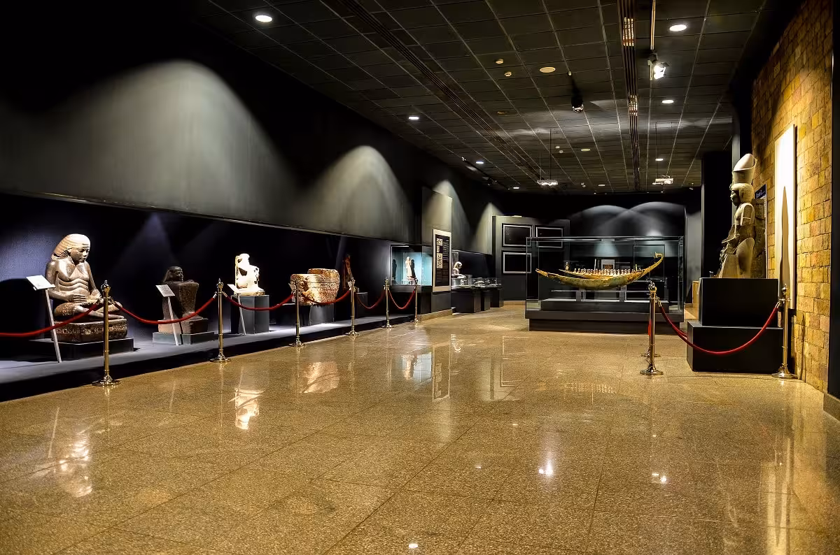Luxor Museum gallery with ancient Egyptian statues and artifacts, highlight of Luxor Museum tour in Egypt