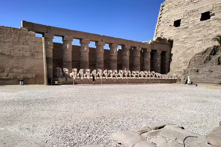 Avenue of Sphinxes and temple columns at Luxor, a highlight on 12-day Egypt Cairo Nile cruise Hurghada tour