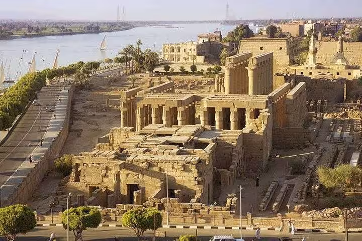 Aerial view of Luxor Temple on the Nile, key stop on private Hurghada day tour to Luxor and Valley of the Kings
