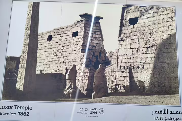 Luxor Temple ruins and obelisk in Upper Egypt, a highlight on 12-day Cairo pyramids Nile cruise tour