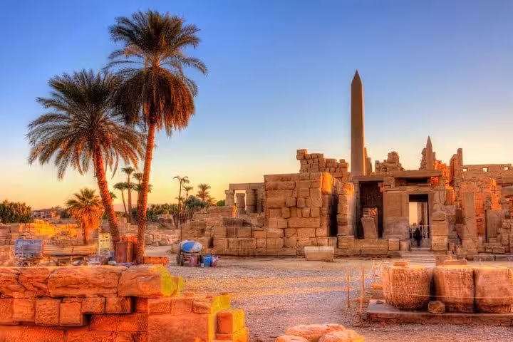Luxor temple ruins and obelisk at sunset, day trip from Hurghada in 3-day program Egypt itinerary