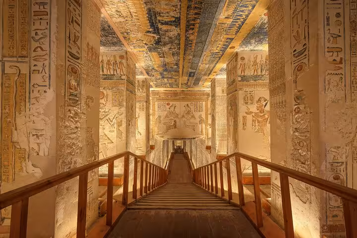 Painted tomb corridor in Luxor on a day trip from Sharm El Sheikh by plane, guided Valley of the Kings tour