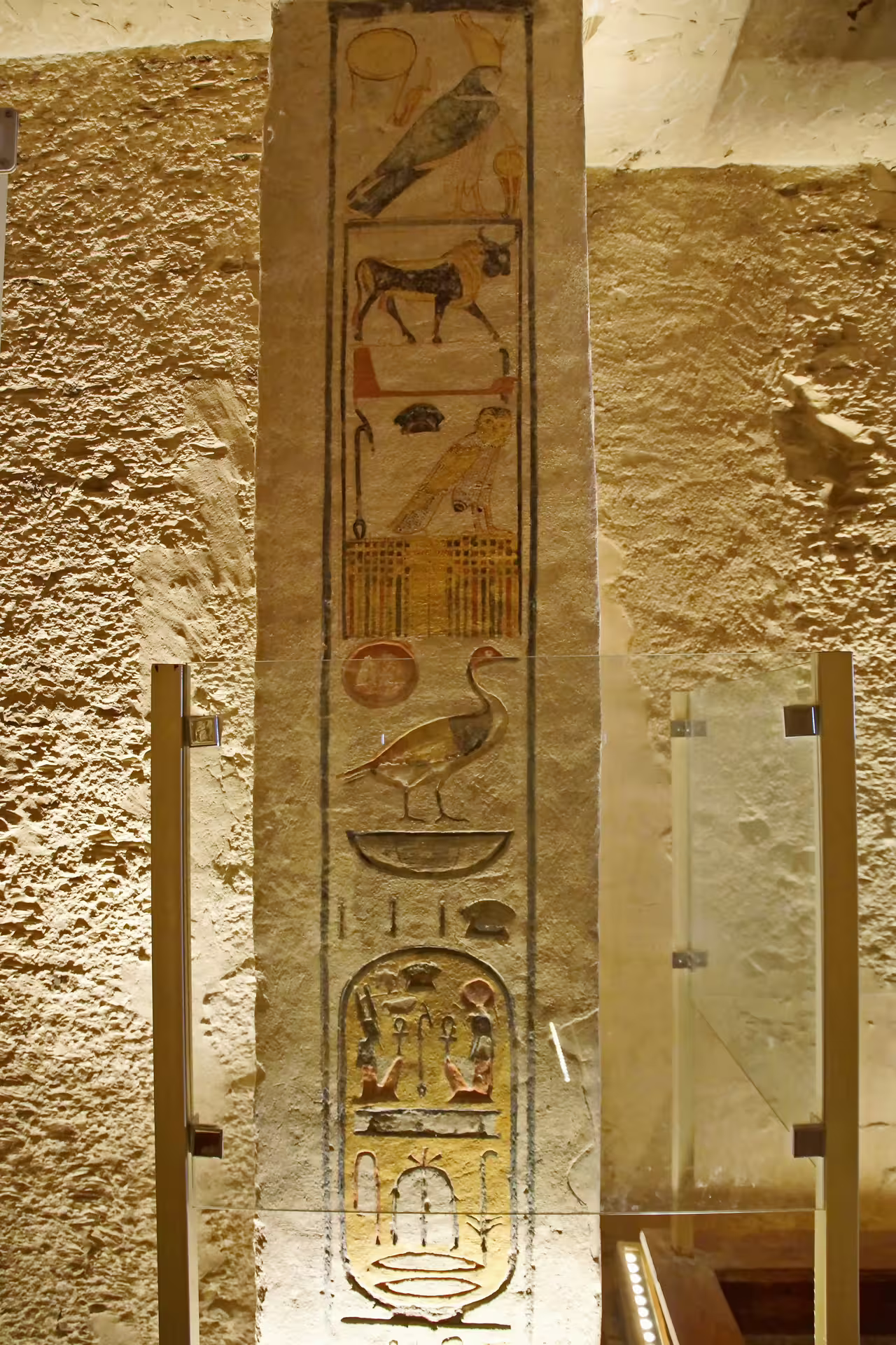 Painted hieroglyphs inside an ancient Luxor tomb, a highlight on the Luxor overday minibus tour from Hurghada