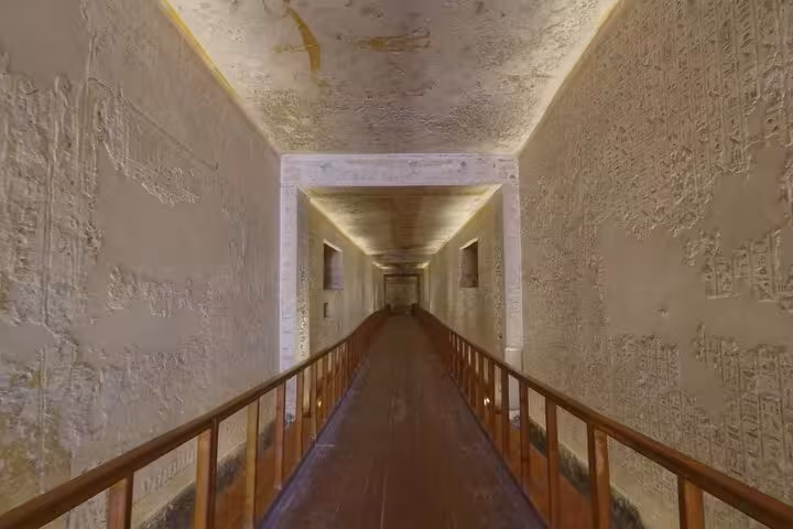 Long ancient passageway with hieroglyphs in Luxor tomb, Hurghada full-day semi-private tour tickets