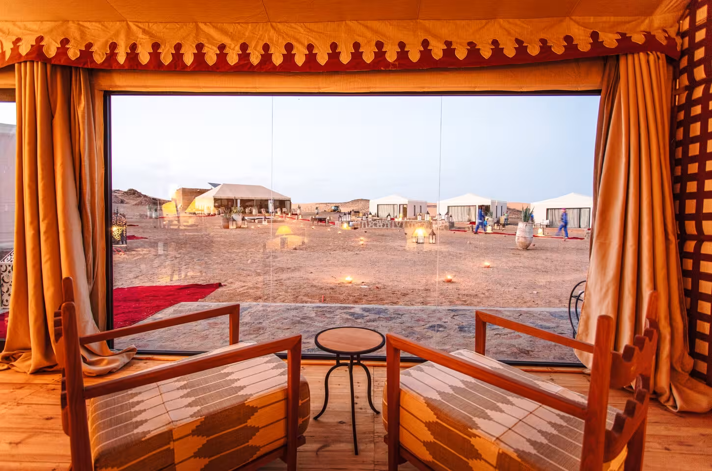 Enjoy luxury desert camp accommodations with stunning views of Merzouga on the Marrakech to Fes 3-day tour.
