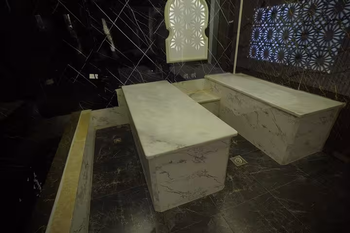 Marble hammam treatment beds in a luxury Turkish bath, Royal Hammam solo spa experience Sharm El Sheikh