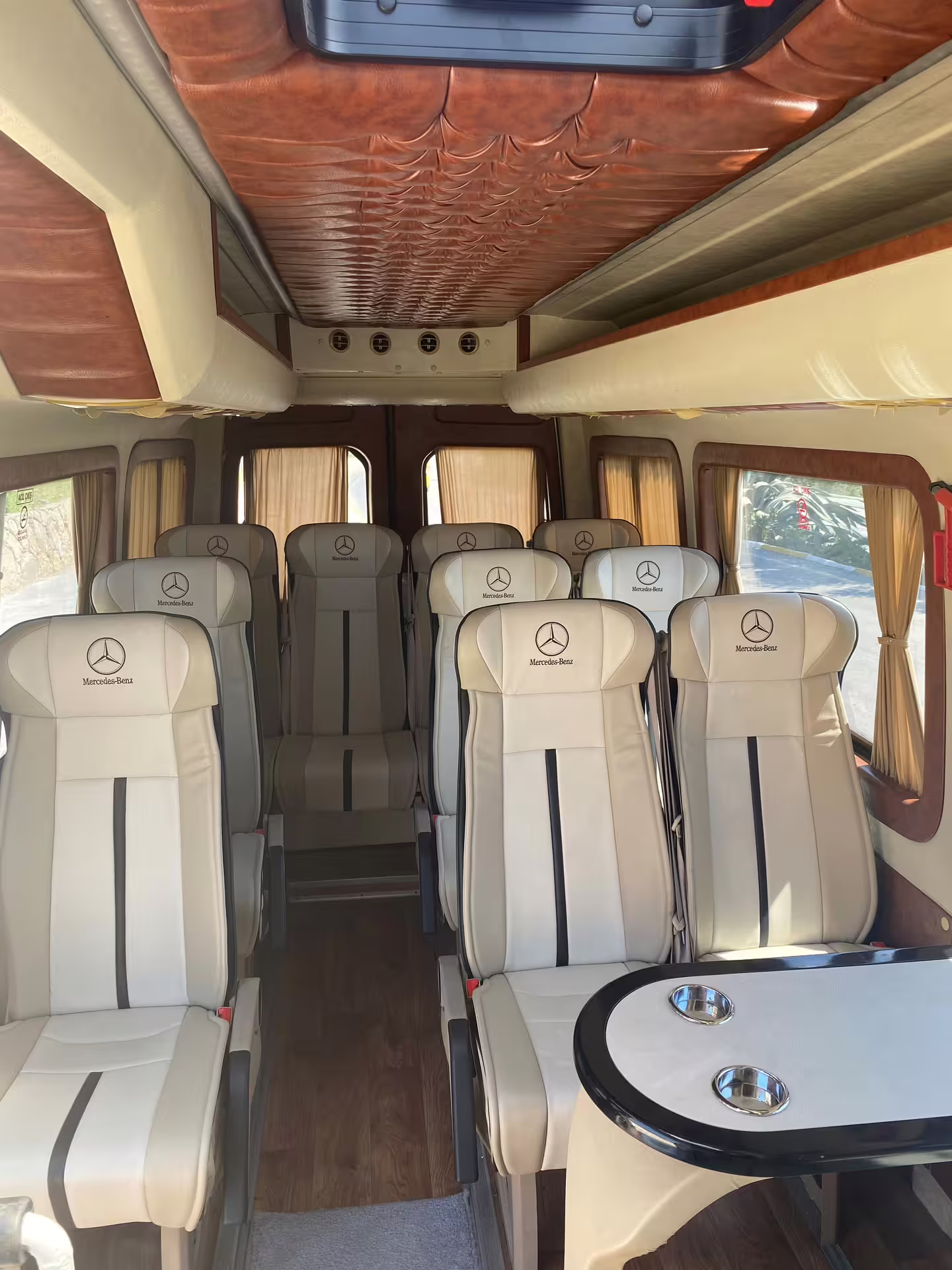 Luxury Mercedes minibus interior for private Ephesus and House of Virgin Mary all-inclusive tour with lunch