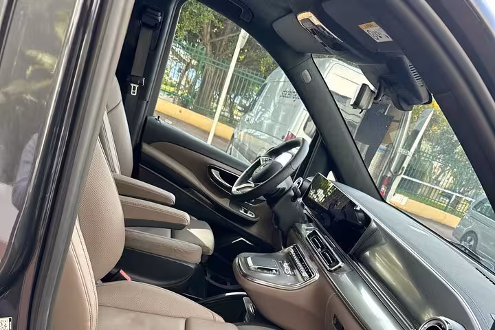 Luxury Mercedes van interior for private transfer from Marseille Airport to Barcelona with chauffeur service