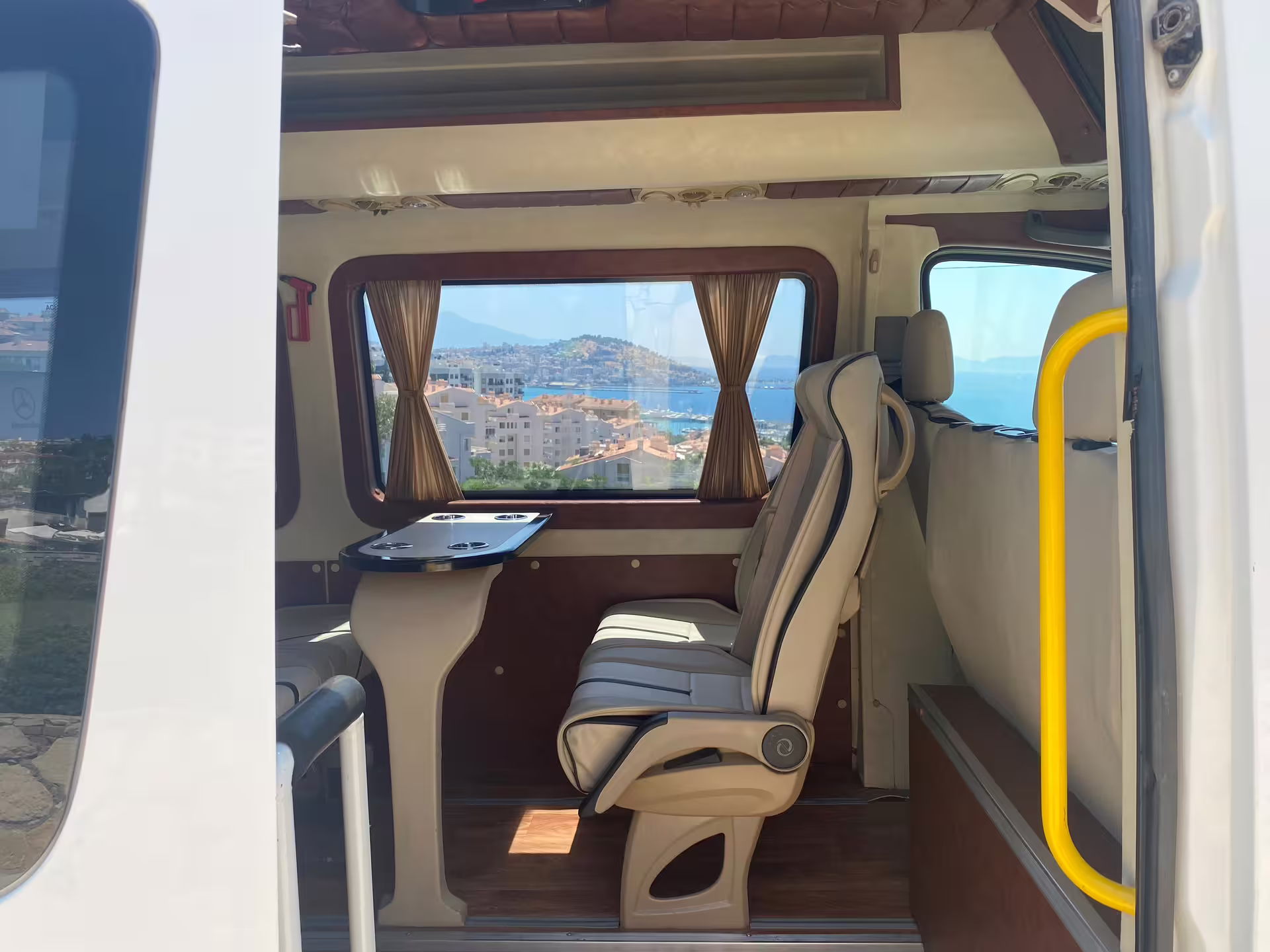 Luxury private tour minibus interior with table seating, ideal for Istanbul full-day guided tour with skip-the-line