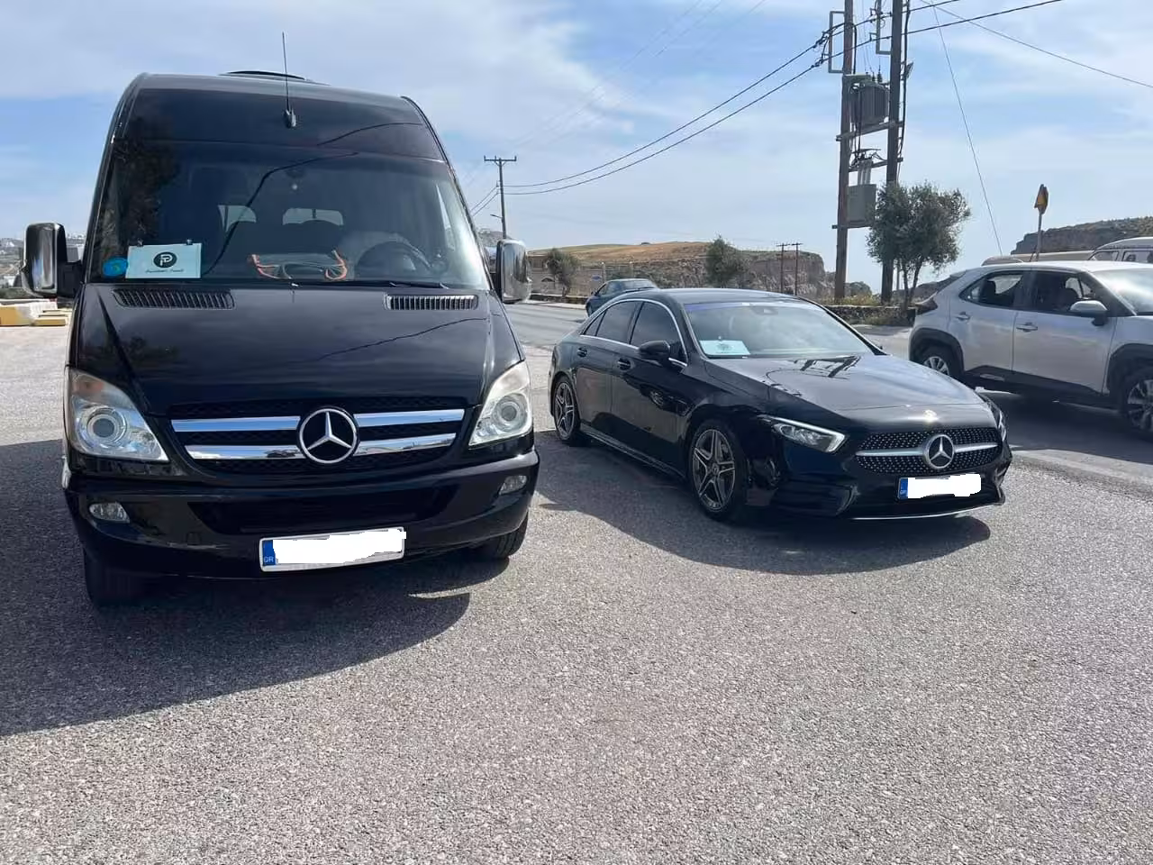 Luxury private transfer fleet with Mercedes van and sedan, premium airport transfer and chauffeur service