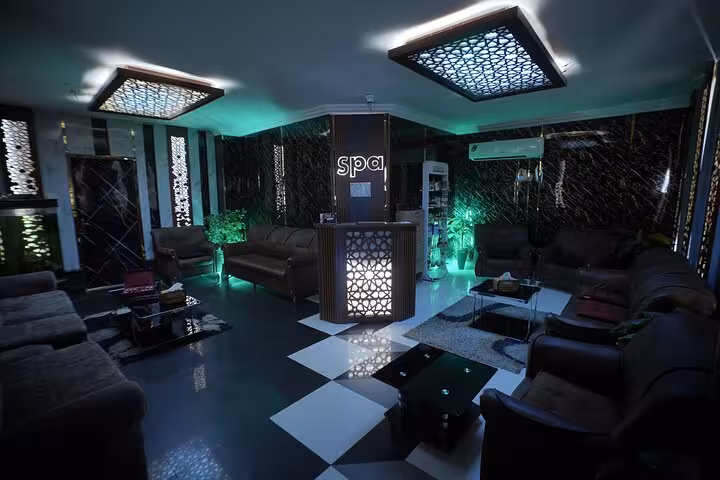 Luxury spa lounge in Sharm El Sheikh for Turkish bath program with relaxing seating and ambient lighting