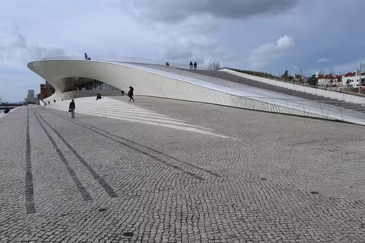 Modern design of the MAAT Museum in Lisbon, highlighting its unique architecture on the full day city tour.